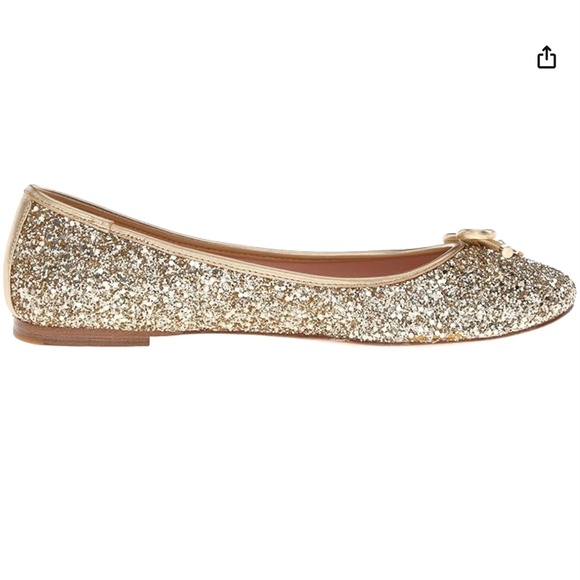 Kate Spade Willa Gold Glitter Ballet Flats Comfort Round‑Toe Designer Shoes 5 - Picture 3 of 13
